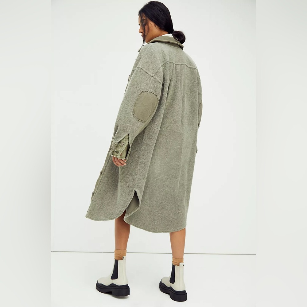 Free People Long Ruby Jacket Size XS Dirty Olive Green Fleece - Picture 4 of 15